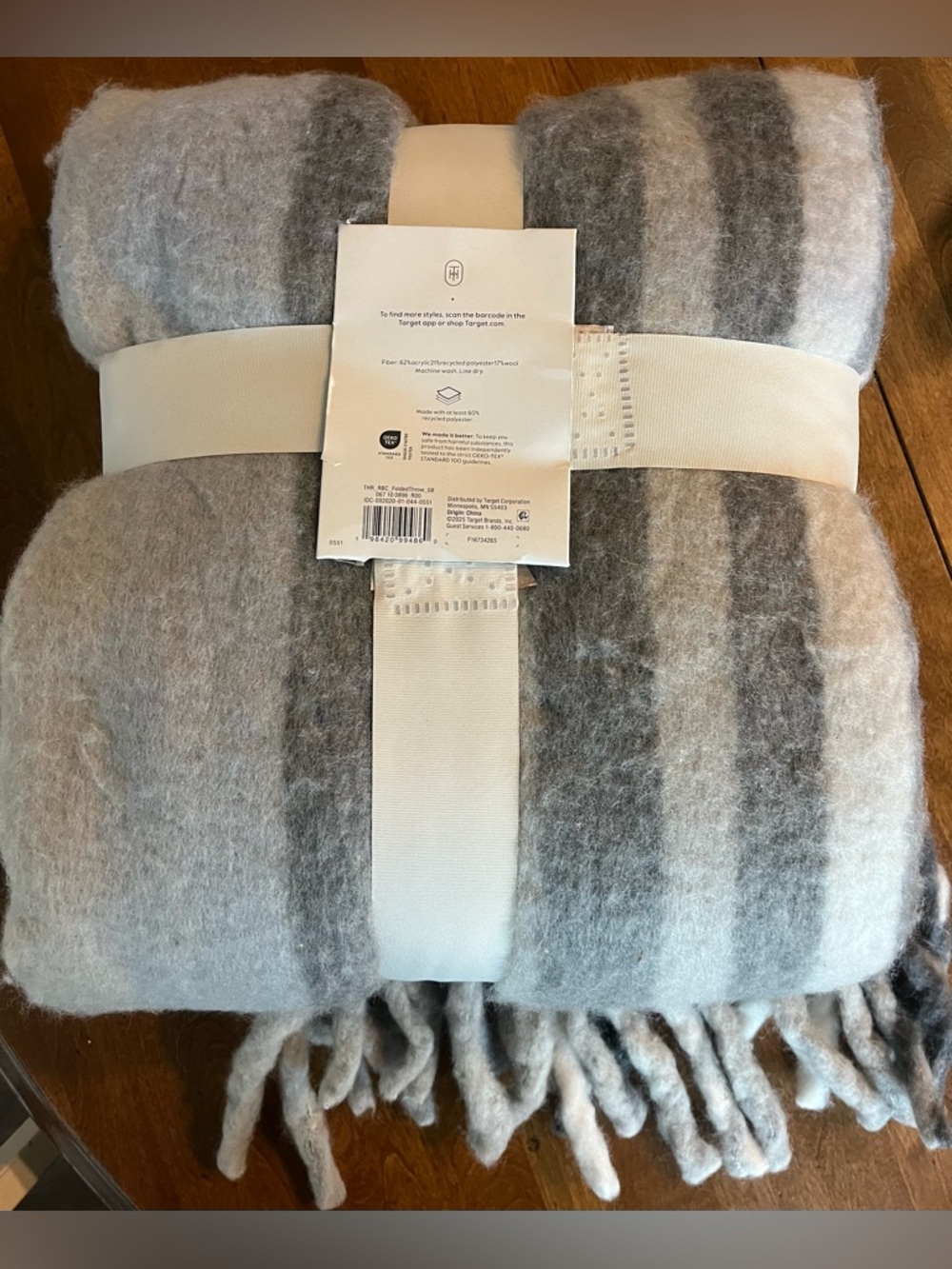Threshold Striped Fringe Throw Blanket in Gray, Cream, Light Blue New with Tags - Picture 2 of 2